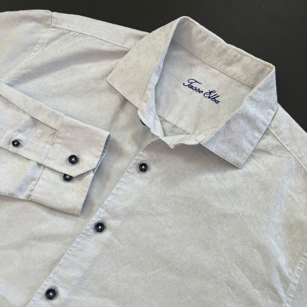 Tasso Elba Mens White‎ Patterned Button Down Long Sleeve, Tasso Elba Mens 124